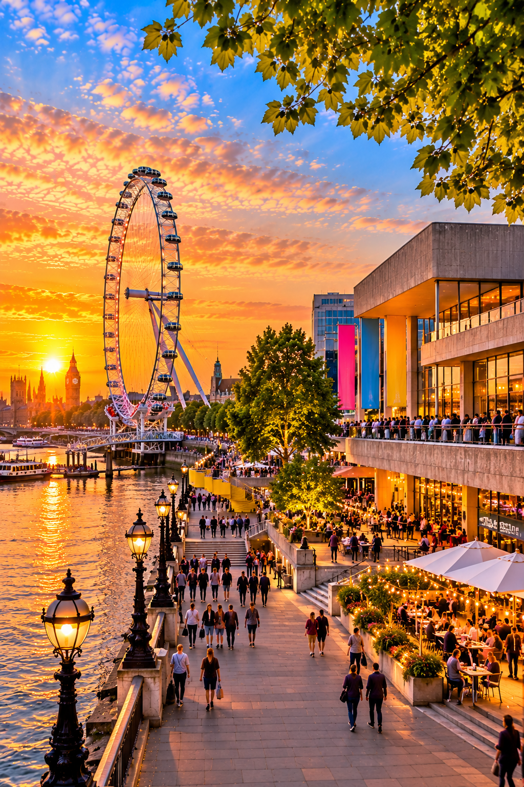 London Borough of Lambeth with South Bank landmarks, local shops and businesses