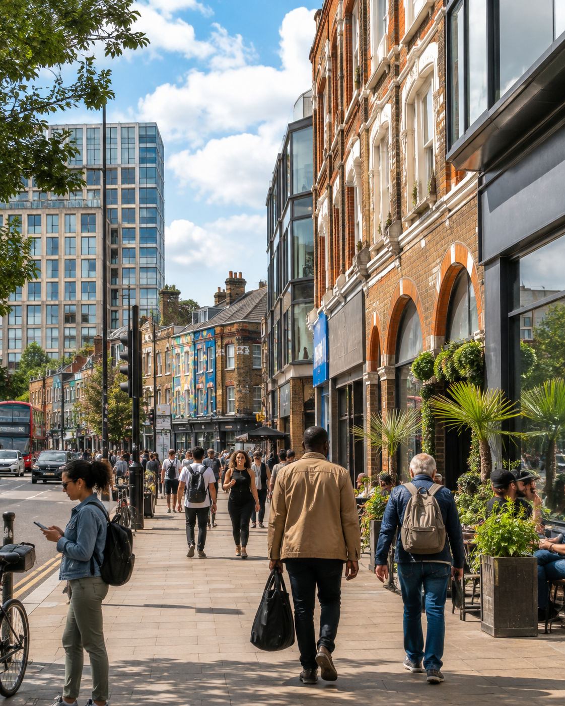 London Borough of Hackney business area with local shops, offices and East London streets