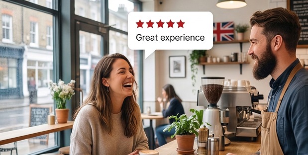 Customer enjoying a great experience at a London cafe